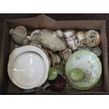 A pair of Crown Devon vases plus other china and glass (three boxes)