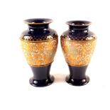 A pair of Royal Doulton blue ground and gilt Slaters patent vases