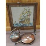 A Victorian copper kettle, bed pan,