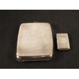 A silver cigarette case plus a chased silver vesta case,