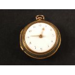 A gold pocket watch with gilt metal pair case with shagreen covering (as found), London 1775,