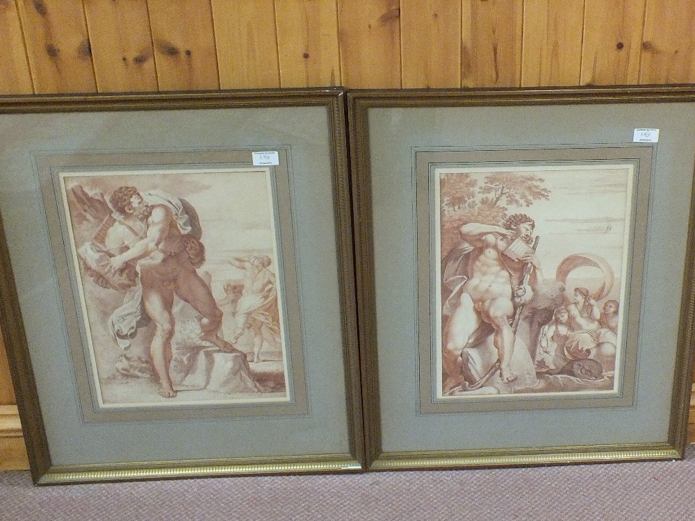 Three sepia prints of classical scenes plus an oleograph of Rubens Toilette de Venus - Image 3 of 3