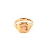 A 9ct gold signet ring with engraved initials and enamelled Masonic symbol to reverse,