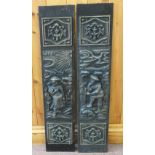 A pair of Victorian iron fire place side panels with floral and figural decoration