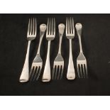 Six silver forks, mark J.