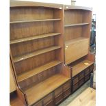 A 1970's styel Nathan teak bookcase with cupboards below and a Nathan teak shelf back drinks