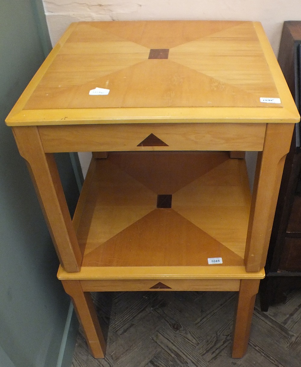 A pair of modern yew coffee tables