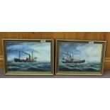 Roger Bedingfield pair of oils on board of Lowestoft vessels LT476 The Sara Hide and LT336 Coast,