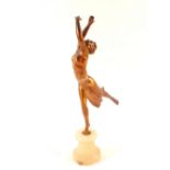 An Art Deco spelter dancer on marble socle (one broken finger)