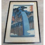 A Japanese block work print stylised waterfall by Hiroshige,