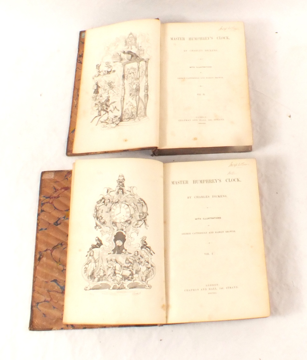 Charles Dickens two volumes, Master Humphreys Clock, Chapman 1841, - Image 2 of 2