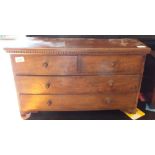 An unusually wide elm apprentice chest of two short and two long drawers