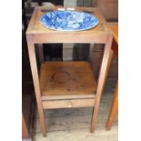 A 19th Century oak washstand with blue and white china bowl and single door