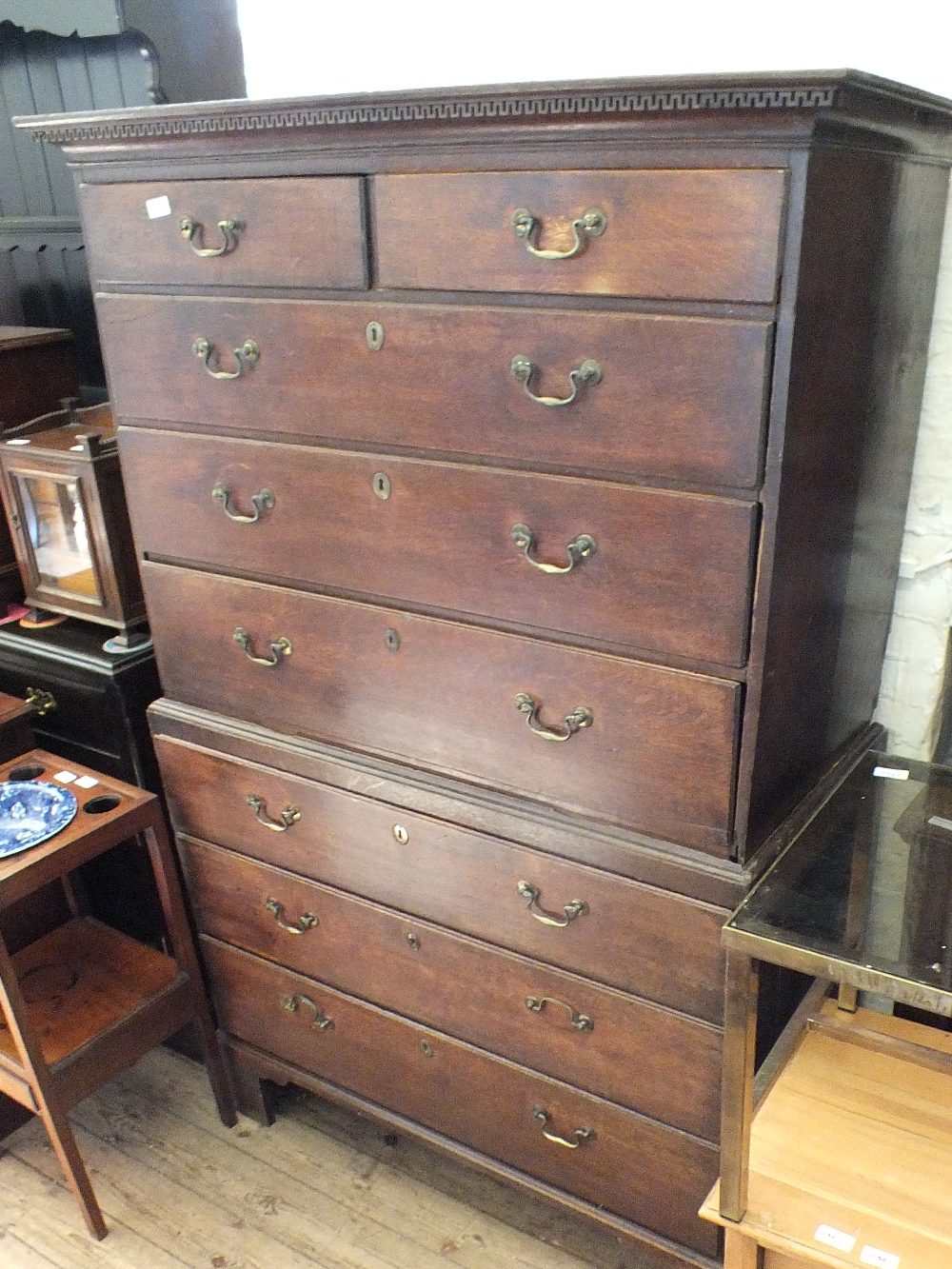 A Georgian oak chest on chest,