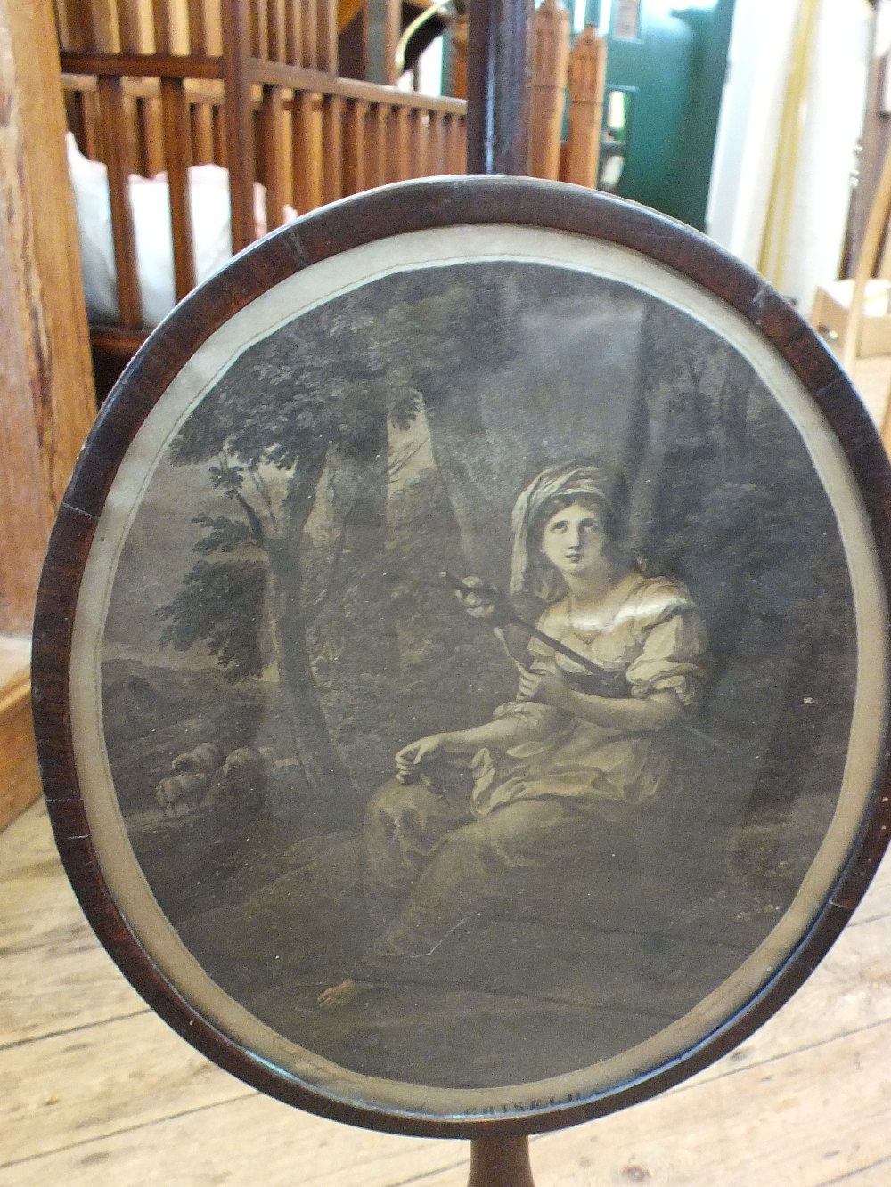 A 19th Century mahogany pole fire screen with oval screen - Image 2 of 2