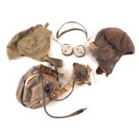 Three vintage flying helmets