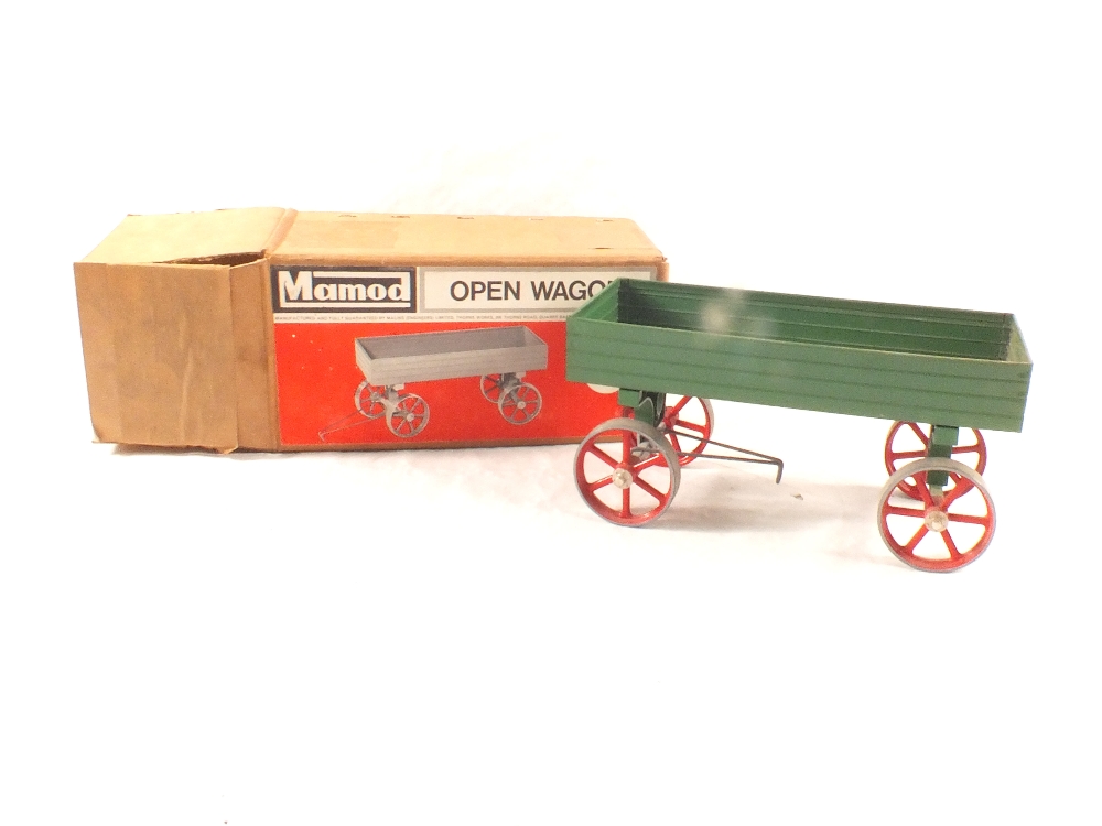 A boxed Mamod OWI open wagon plus LWI lumber wagon