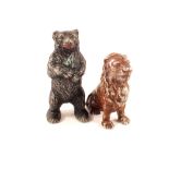 Cast alloy standing bear and seated lion money boxes