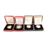 Four cased silver proof coins including 1997 £2 coin, 1994 two pound coin,