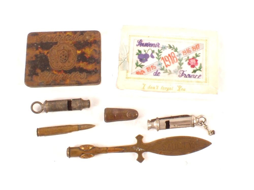 A mixed lot including WWI 'Trench Art knife',