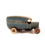 A c1930's Triang clockwork 'Triang Toys' tin plate delivery van (replacement front wheels)