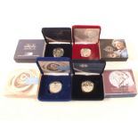 Four cased silver proof coins, Diana memorial coin, silver Centenary crown,