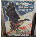A WWII era USA 'Victory Loan' poster, the artwork including a large bald eagle,