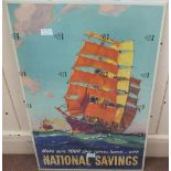 A WWII era National Savings poster featuring a sailing ship,