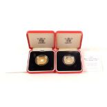 Two cased silver proof Piedfort £2 coins,