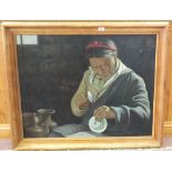 An oil on canvas of a Chinese potter signed Wang Dehai,