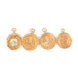 Four 9ct gold swimming medals