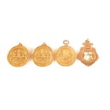 Four 9ct gold swimming medals