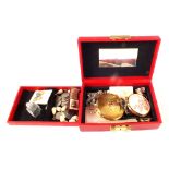 A jewellery box containing silver gilt thimble,