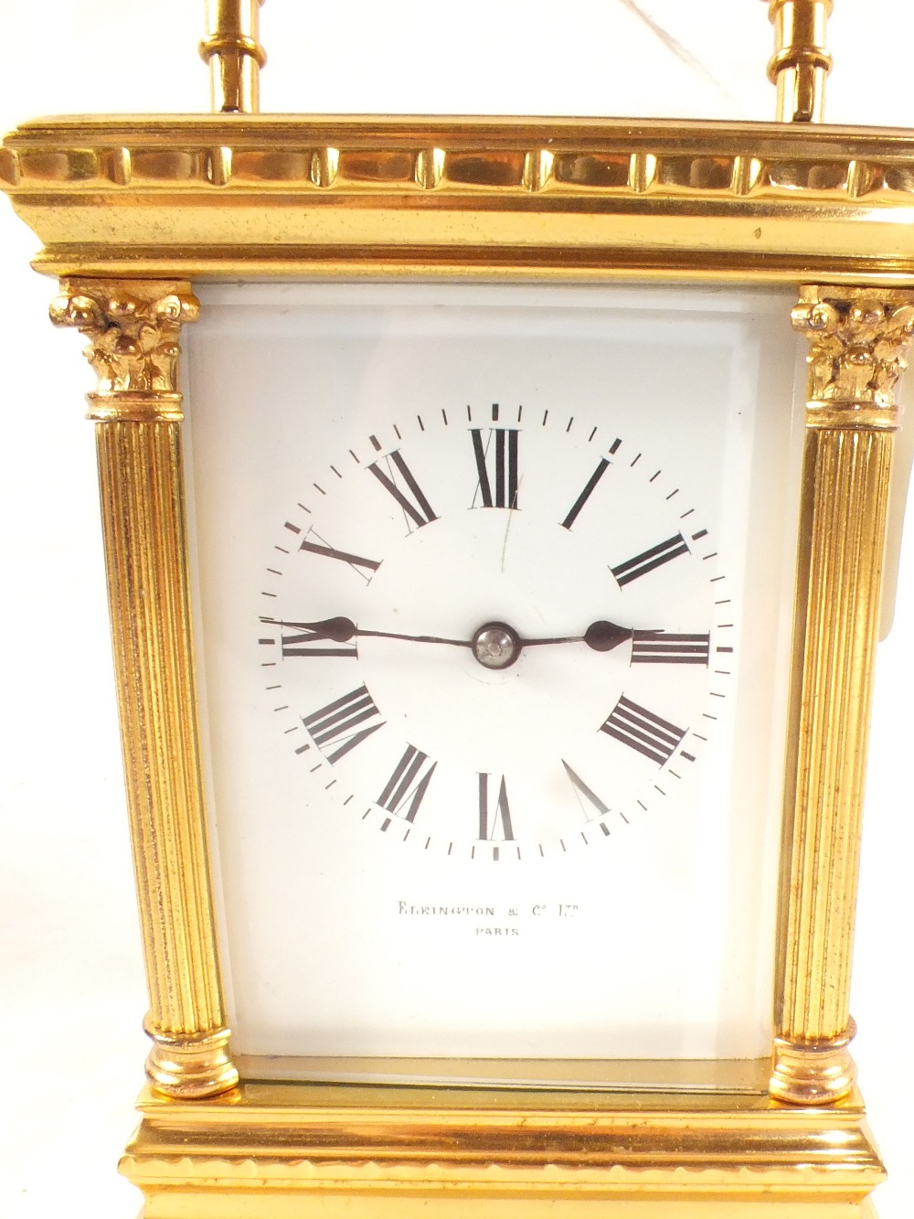 A brass carriage clock in case, dial marked Elkington & Co Ltd, - Image 3 of 7