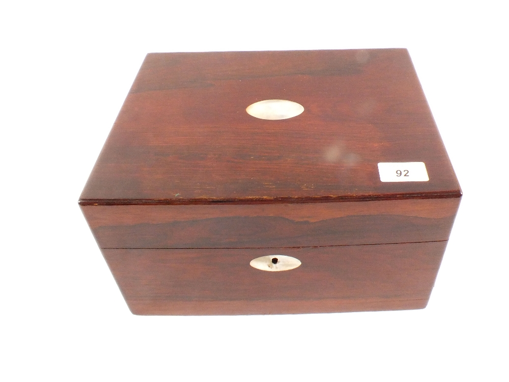 A Victorian rosewood and mother of pearl fitted toilet box - Image 2 of 2