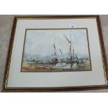 John Farquarson watercolour of low water Orwell Pin Mill,