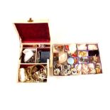 Two jewellery boxes and contents including pair of earrings and a 9ct gold signet ring
