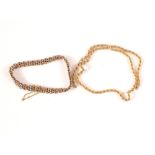 A 9ct gold rope necklace (as found) plus a 9ct gold and metal bracelet
