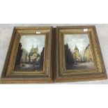 A pair of 19th Century oil on canvas street scenes, signed H.