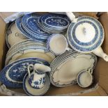 A Burleigh ware blue and white part dinner set plus other blue and white china (two boxes)