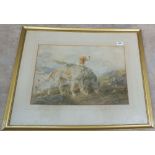 W.Norton watercolour of a moorland scene with figure and dogs, after B.