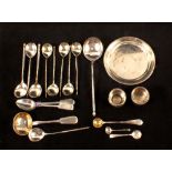 Various Russian silver spoons, salts,