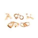 Five pairs of 9ct gold earrings