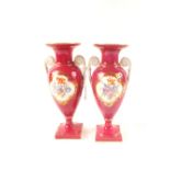 A pair of 19th Century Meissen maroon ground floral vases,