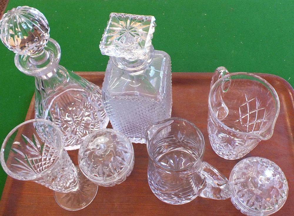 Two cut glass decanters,