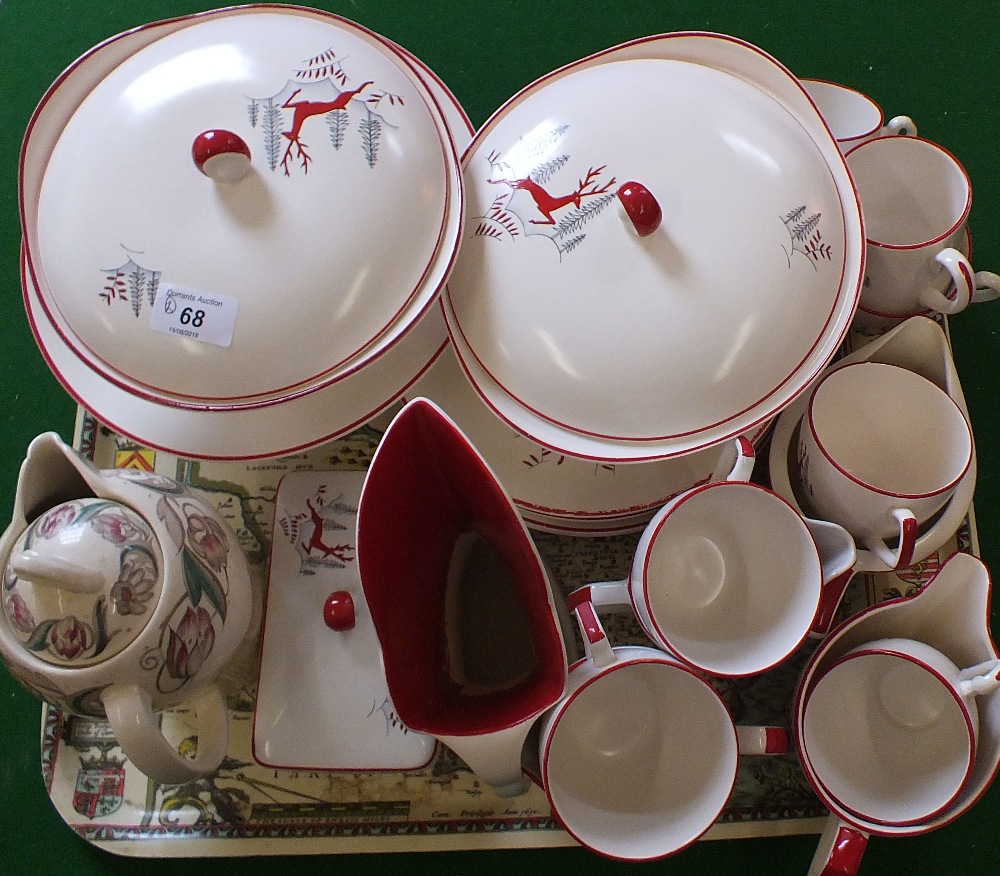 A Crown Devon red stag pattern part dinner and tea set plus a Susie Cooper coffee pot (two trays) - Image 2 of 2