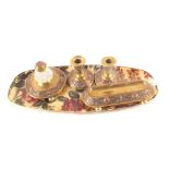 A 19th Century brass and copper desk set, pen tray,