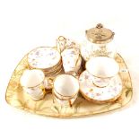 A Royal Stafford Violets Pompadour part tea set plus a Victorian biscuit barrel