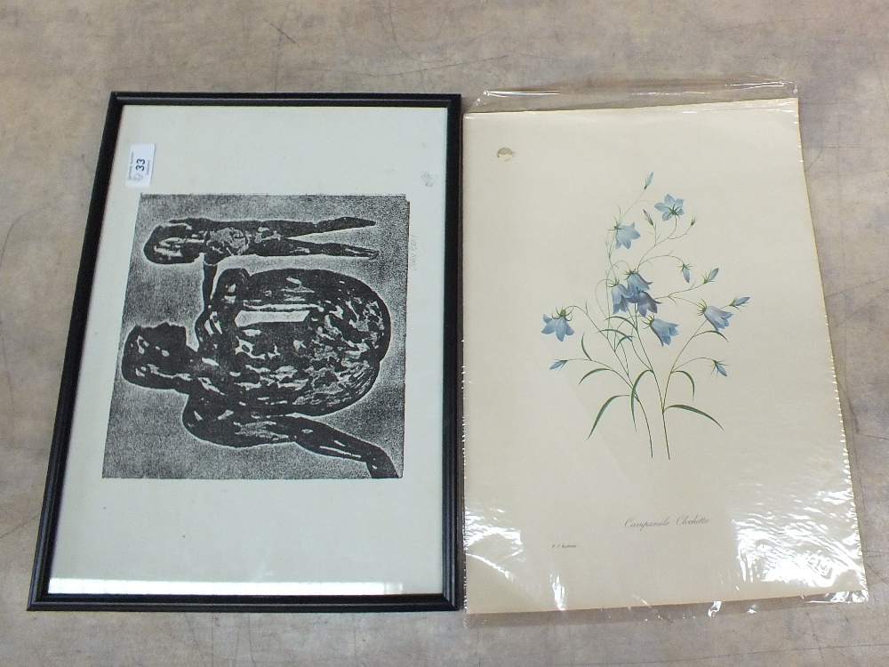 John Reay litho print of a mother and child plus two Redoute prints