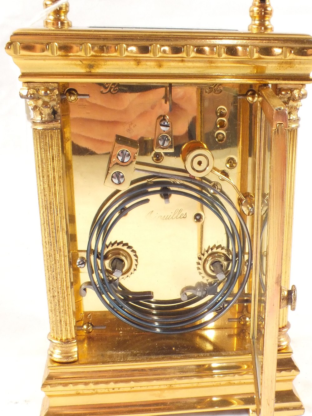 A brass carriage clock in case, dial marked Elkington & Co Ltd, - Image 5 of 7